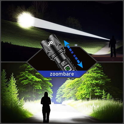 JAY-PARK Taschenlampe 500000 Lumen Aufladbare 5000 Mah Mit Lcd-Display Und 5 Beleuchtungsmodi, LED Taschenlampe Extrem Hell Zoom Langer Lichtstrahl (3000M) Für Outdoor, Camping
