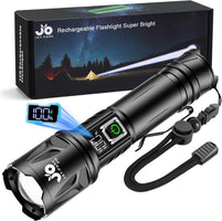 JAY-PARK Taschenlampe 500000 Lumen Aufladbare 5000 Mah Mit Lcd-Display Und 5 Beleuchtungsmodi, LED Taschenlampe Extrem Hell Zoom Langer Lichtstrahl (3000M) Für Outdoor, Camping