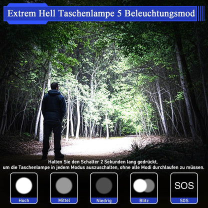 JAY-PARK Taschenlampe 500000 Lumen Aufladbare 5000 Mah Mit Lcd-Display Und 5 Beleuchtungsmodi, LED Taschenlampe Extrem Hell Zoom Langer Lichtstrahl (3000M) Für Outdoor, Camping